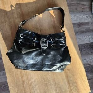 Black Faux Leather Shoulder Bag